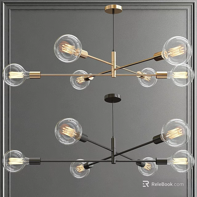 Modern Multi Arm Chandelier with Glass Globe Bulbs and Metal Frame for Interior Decor 3d model 