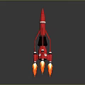 Red Rocket 3D Model With Flames And Detailed Thruster Design Elements