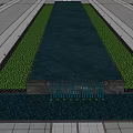 Outdoor Modern Water Fountain With Long Rectangular Pool Multiple Fountains And Greenery