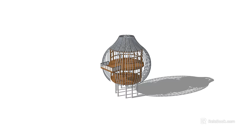 Unique Modern Spherical Cage Inspired Metal Structure With Wooden Seating Platform 3d model 