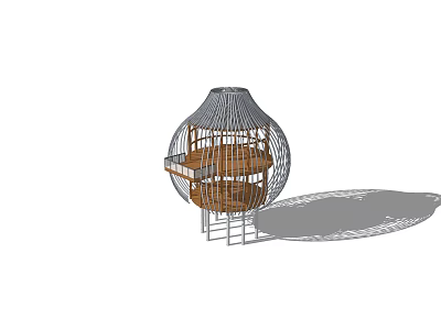 Unique Modern Spherical Cage Inspired Metal Structure With Wooden Seating Platform 3d model