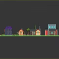 Small Town Model Scene Components With Colored Houses Trees Roads And Bridges