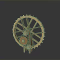 Intricate Wooden Gear Wheel Mechanical Structure With Spokes And Interconnected Gears