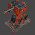 Red Mechanical Turret Weapon With Barrel And Stable Base Structure Design 3d model