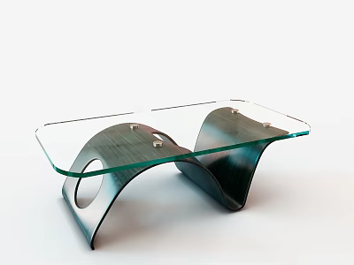 Modern Minimalist Coffee Table With Transparent Glass Top And Curved Dark Base 3d model