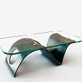 Modern Minimalist Coffee Table With Transparent Glass Top And Curved Dark Base