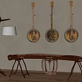 Traditional Stringed Instruments Decor With Wall Mounted Lutes Zither And Floor Lamp