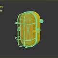 Golden Metal Frame Lighting Fixture With Protective Cage And Glass Shade