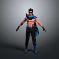 Shirtless Male Character With Intricate Tattoos Black Gloves Black Pants Blue Shoes And Blue Accents