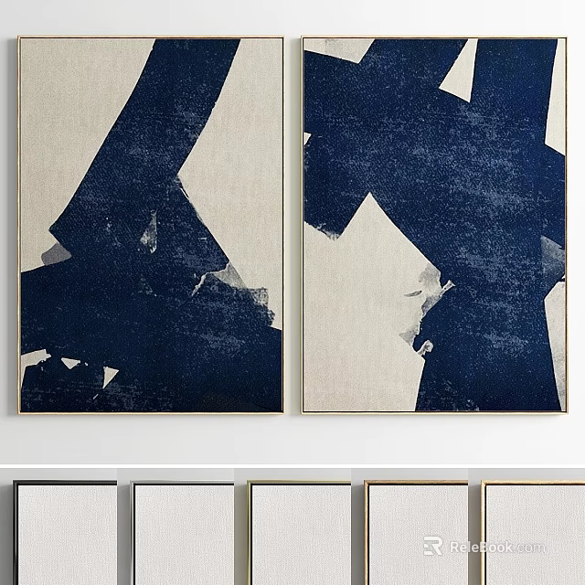 Modern Navy Blue Geometric Picture Frames For Wall Decor With White Background 3d model