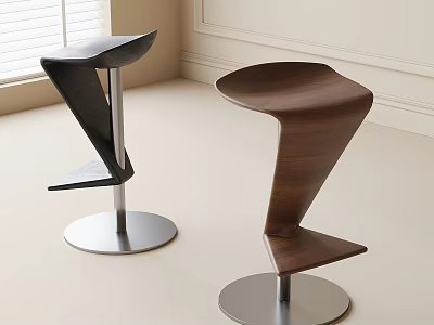 Modern Curved Bar Stools With Black And Brown Design And Metal Base In Light Interior 3d model