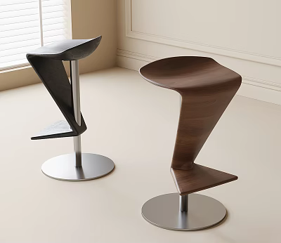 Modern Curved Bar Stools With Black And Brown Design And Metal Base In Light Interior 3d model