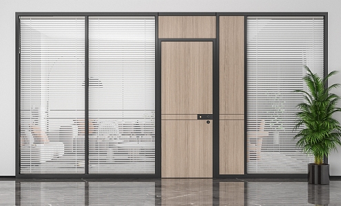 Modern swing door glass partition door blinds 3d model