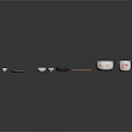 Essential Kitchen Items Including Plates Bowls Frying Pan Cutting Board And Pots