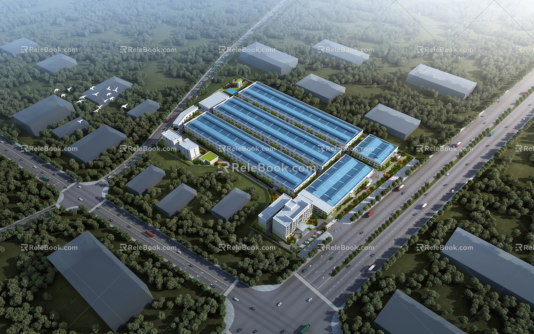 Plant Factory Industrial Park Plant Bird's Eye View Plan Office Building Dormitory Canteen Perspective 3d model