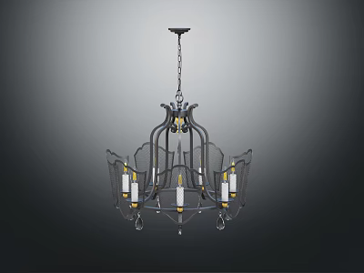 Vintage Metal Chandelier With Ornate Frame And Multiple Candle Shaped Bulbs 3d model