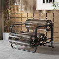 Modern Metal Frame Single Chair Featuring Cylindrical Seat And Backrest Wooden Wall Green Plant