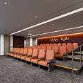 Cinema Interior Design With Modern Comfortable Orange Seats And Spacious Layout For Movie Viewing Experience