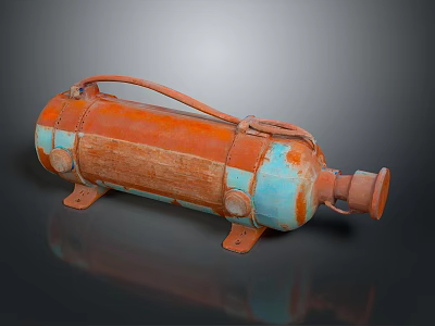 Vintage Rusty Metal Fire Extinguisher With Orange And Blue Finish And Handle 3d model