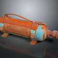 Vintage Rusty Metal Fire Extinguisher With Orange And Blue Finish And Handle