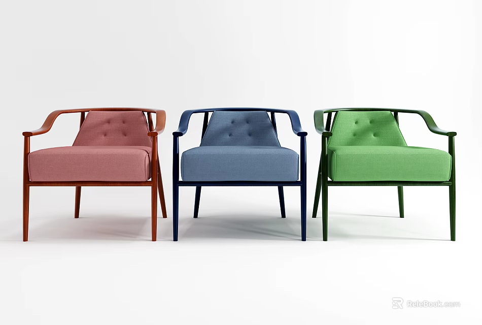 Modern Fabric Upholstered Armchairs In Pink Blue Green With Sleek Design 3d model 
