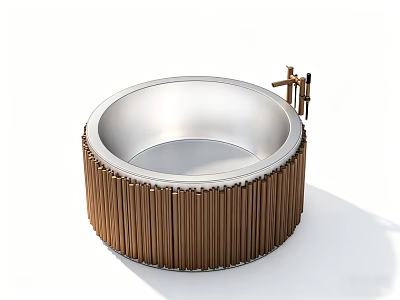 Modern Round Washbasin Featuring Brown Vertical Stripes And Silver Interior With Faucet 3d model