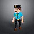 Pixel Art Style Police Officer Game Character with Blue Uniform Black Hat and Brown Shoes
