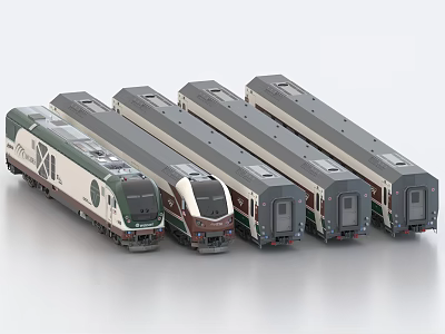 Modern Train Models With Different Designs Arranged In A Row 3d model