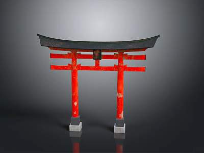 Traditional Japanese Torii Gate With Red Pillars Black Top And White Bases 3d model