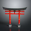 Traditional Japanese Torii Gate With Red Pillars Black Top And White Bases