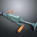 Vintage Green Manual Drill Tool With Rustic Metal Body And Orange Handles