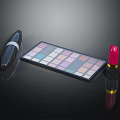 Professional Cosmetics Collection With Colorful Eyeshadow Palette Red Lipstick And Black Eyeliner