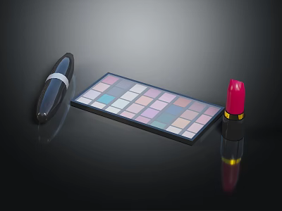 Professional Cosmetics Collection With Colorful Eyeshadow Palette Red Lipstick And Black Eyeliner 3d model