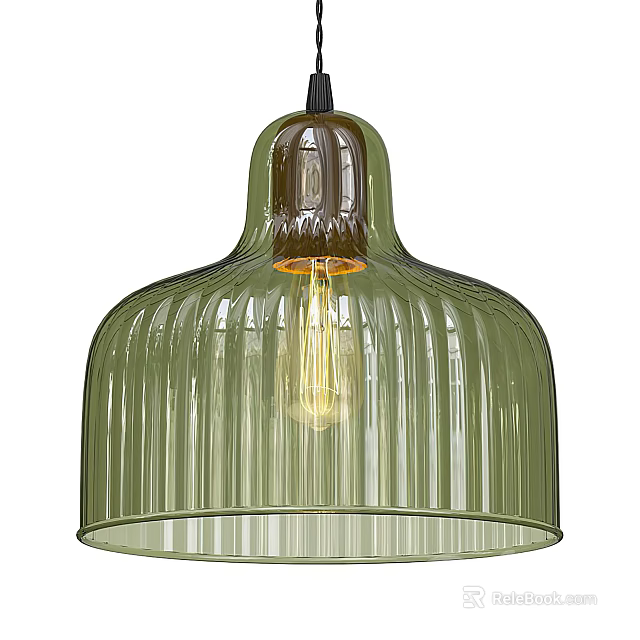 Modern Green Ribbed Glass Chandelier With Transparent Bulb For Home Decor 3d model 
