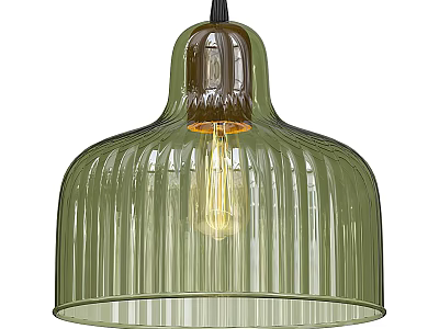 Modern Green Ribbed Glass Chandelier With Transparent Bulb For Home Decor 3d model