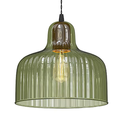 Modern Green Ribbed Glass Chandelier With Transparent Bulb For Home Decor 3d model