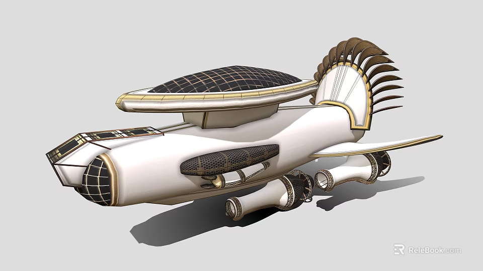 Futuristic White Aircraft With Unique Tail And Solar Panel 3d model 