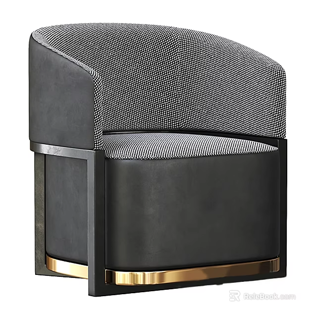 Modern Upholstered Ottoman With Black Leather Upholstery And Gold Metal Frame Design 3d model 