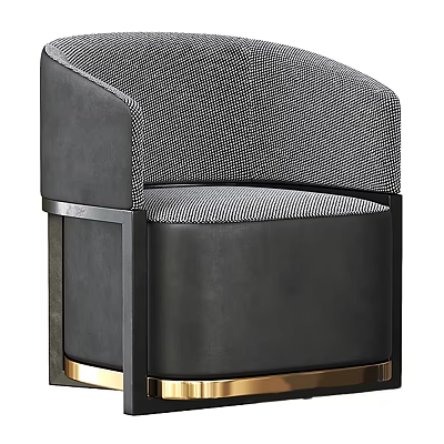 Modern Upholstered Ottoman With Black Leather Upholstery And Gold Metal Frame Design 3d model