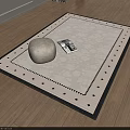Square Beige Rug With Black Border On Geometric Wooden Floor Featuring Magazine And Decorative Stone