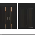 Stylish Dark Double Doors With Vertical Lines Intricate Patterns And Brass Accents 3d model