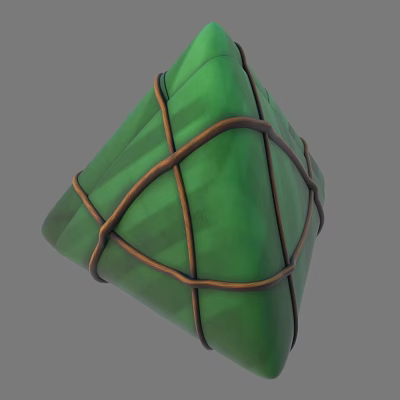 Traditional Chinese Glutinous Rice Zongzi Wrapped In Green Reed Leaves With Brown Strings 3d model