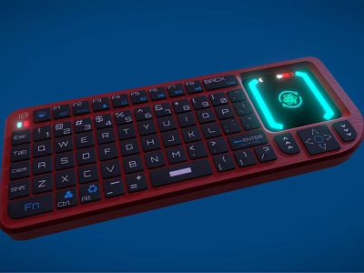 Red Backlit Computer Keyboard With Green Glowing Area and Standard Key Layout 3d model