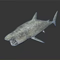 Shark Sculpture With Open Mouth Fin Details And Textured Surface On Dark Background