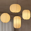 Warm Beige Paper Lantern Pendant Lights Four Hanging In Interior With Gray Walls And Blinds