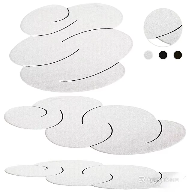 White Round Area Rugs With Abstract Line Patterns 3d model