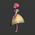 Kids Cartoon Princess Character With Pink Hair Blue Eyes And Pink Yellow Dress