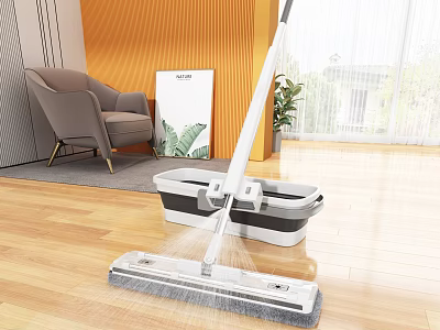 Useful Flat Mop With Bucket For Home Wooden Floor Cleaning 3d model