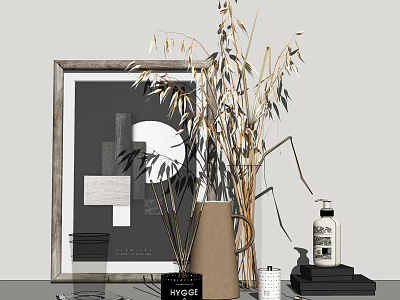 Tabletop Decorative Ornament Collection With Framed Art Dried Flowers Vase And Scented Diffuser 3d model