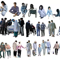 People Including Medical Staff And Patients With Wheelchair Stretcher And Hospital Gowns